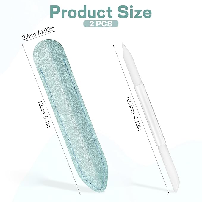 2Pcs Glass Cuticle Pusher with Leather Case, Dual Ended Cuticle Remover Tool Professional Manicure Stick Fingertip Precision Filing Cuticle Remover Tools for Nail Salons Home (Clear, Pink, Green)