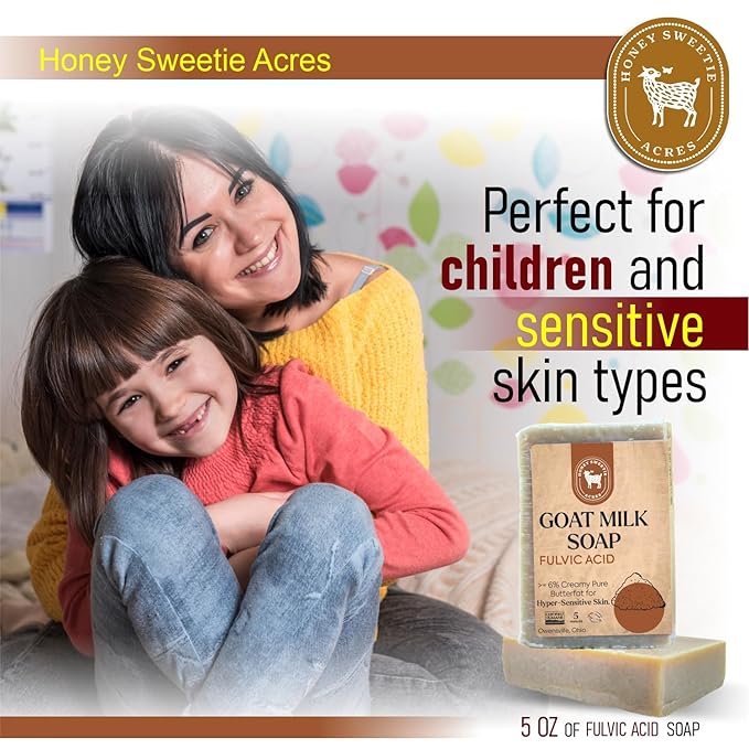Honey Sweetie Acres Fulvic Acid Goat Milk Soap - Handmade 5 oz Bar, Made with Natural Ingredients, Moisturizing & Gentle, Made in the USA