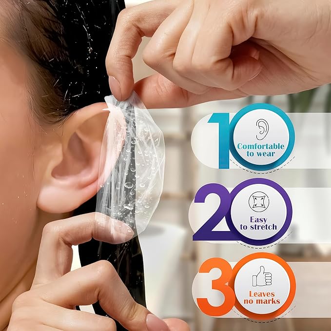 400 Pcs Ear Shower Covers – Disposable Ear Covers for Hair Dye – Stretchable, Water-Resistant, Lightweight, & Durable Plastic | Comfortable for Home, Spa, Travel, Hotel, & Hair Coloring Sessions