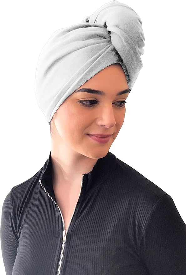 Elizabeth Roberts 100% Cotton T Shirt Hair Towel Wrap Plopping Essential Turban Style Hair Drying Towel for Women and Men All Hair Types and Styles, White