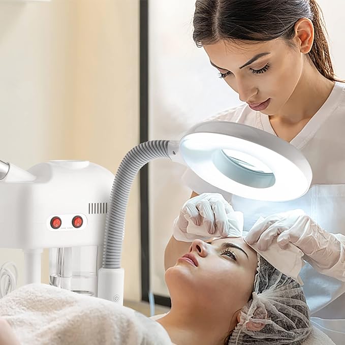 Winado 2 in 1 Facial Steamer with 5X Magnification Light, Deep Cleaning for Personal Skin Care, Beautician Steamer Professional Humidifier Facial Spa Mist Steam for Home & Beauty Salon, White