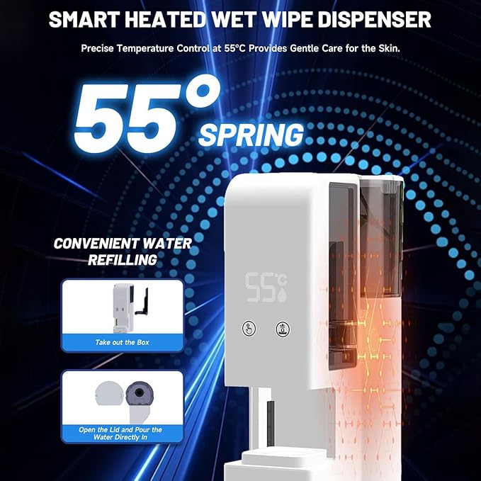 5s Fast Hot Towel Dispenser, 55°C (131°F) Constant Temp, 500ml Tank, Auto-Dry & Safe, Portable for Spa, Facial, Bathroom & Home (Hot Towel Heater with 2 Rolls of Towels)