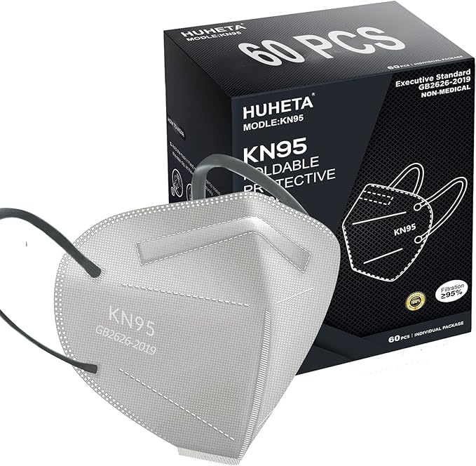 HUHETA KN95 Mask, 5 Ply Protective Dispoasable Masks Filter Efficiency≥95%