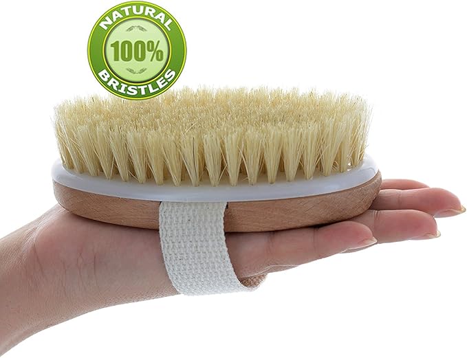 Angel Kiss Dry Brushing Body Brush for Lymphatic Drainage - Natural Bristles Dry Brush to Remove Dry Skin and Improves Blood Circulation, Body Exfoliator Scrubber for Glowing Skin - Medium Firmness