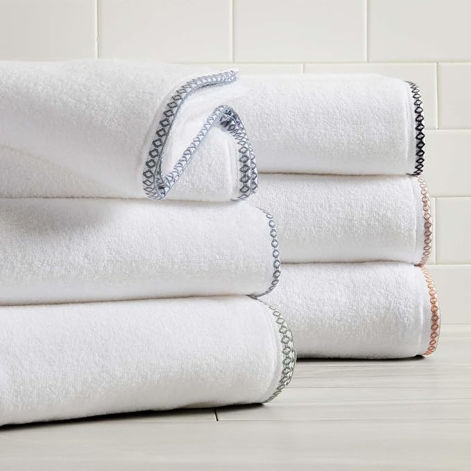 Great Bay Home Black/White Washcloth Set - Ultra-Soft Cotton, Boho-Chic Border Design - 12 Washcloths (13" x 13") - Absorbent, Quick-Dry, Lightweight Bathroom Towels