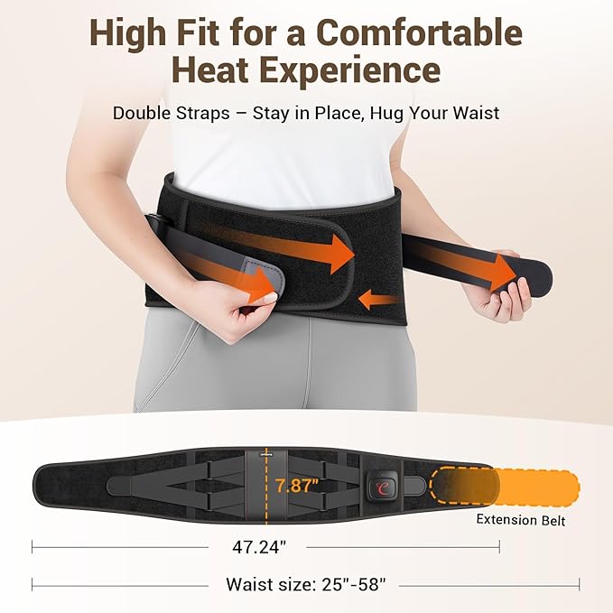 Comfytemp Far Infrared Cordless Heating Pad for Back, FSA Eligible HSA, 17 Tourmaline Stones FIR Wireless Portable Rechargeable Mothers Day Lower Back Heat Belt Wrap,3 Heat 15-45mins (No Massage)