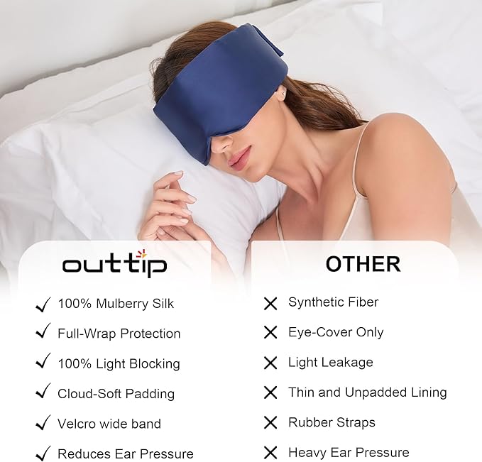 100% Mulberry Silk Sleep Mask for Women & Men Beauty Sleep, Adjustable Blindfold Silk Eye Mask for Sleeping Side Sleepers, Soft Pressure-Free Design for Home, Travel, Office, Nap