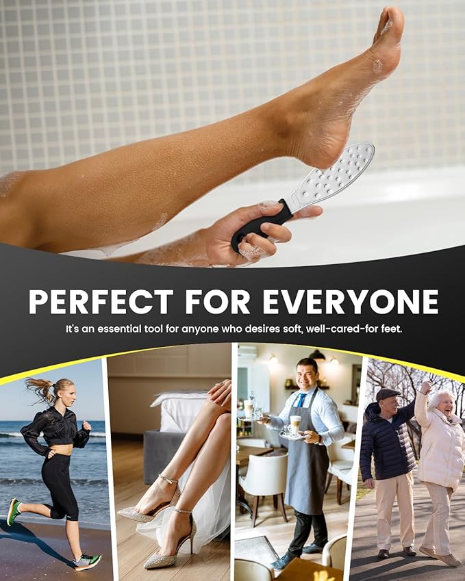 BEZOX Slim Portable Metal Foot File(1 PCS) – Double-Sided Callus Remover for Feet, Travel Foot Scrubber & Foot Exfoliate Tool with Non-Slip Handle, Pedicure Tools for Feet - Black