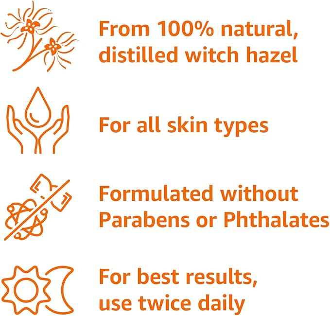 Amazon Basics Witch Hazel Pore Perfecting Toner, 100% Natural Distilled, Paraben-Free, 16 Fluid Ounces, 1-Pack