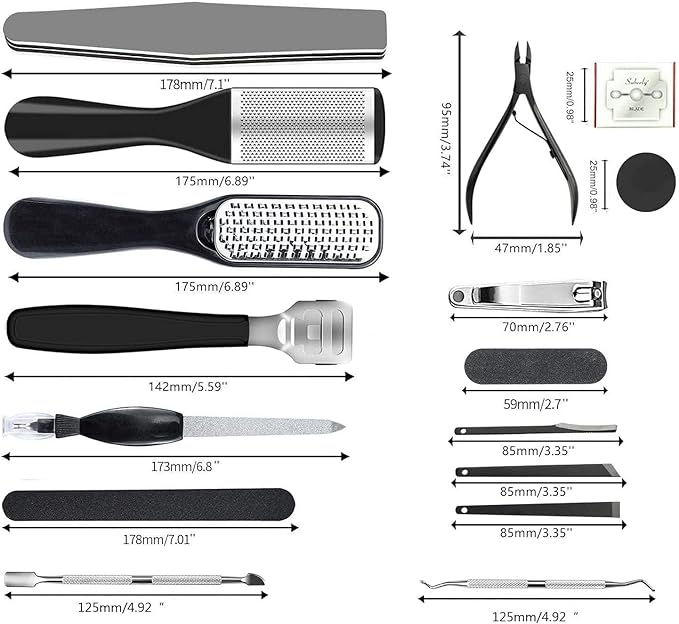 EKOCSIO Professional Pedicure Kit, 36 in 1 Stainless Steel Foot Care Kit Foot Rasp Dead Skin Remover for Home & Salon Care, Black