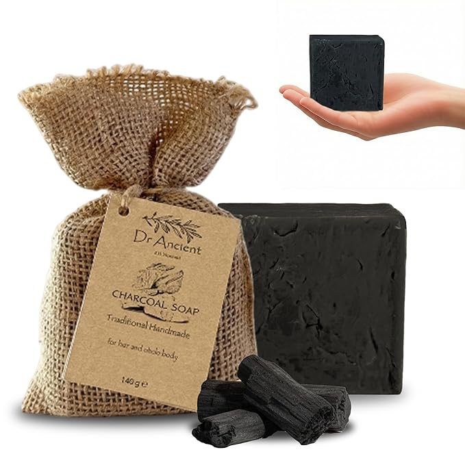 Dr. Ancient Natural Charcoal Soap Bar Traditional Way Handcrafted Charcoal Black Soap for Face & Body, Deep Cleansing, Detoxifying, Pore-Minimizing, Activated Charcoal-Soaps, Vegan, Chemical-Free
