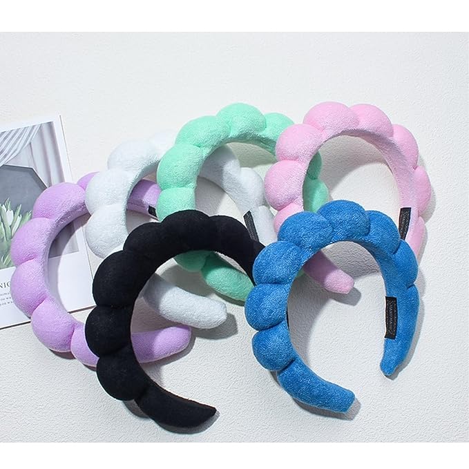 Spa Headbands for Washing Face Soft Puffy Bubble Headbands Wristband for Women Girls Makeup Skin Care Facial Beauty Shower Towel Hairband