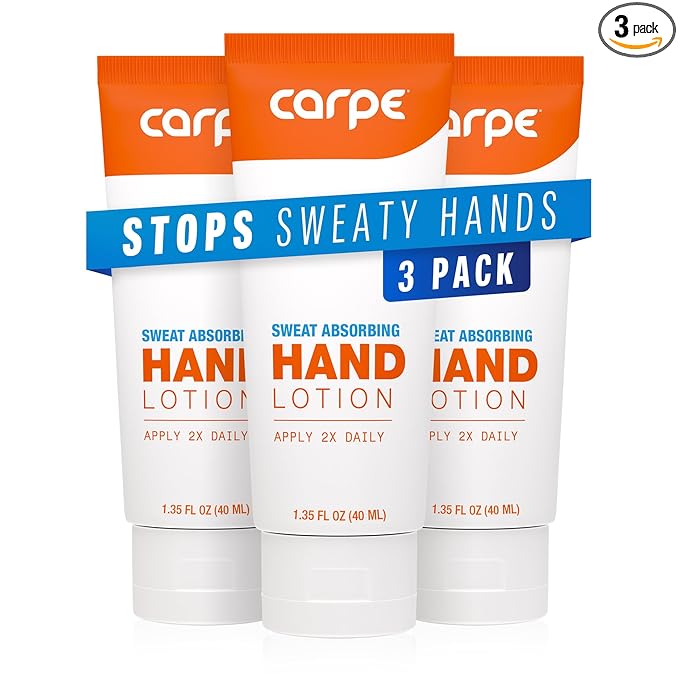 Carpe Sweat Absorbing Hand Lotion (Pack of 3), A dermatologist-recommended smooth lotion that helps stop hand sweat, great for hyperhidrosis or excessive sweat (Original Eucalyptus)