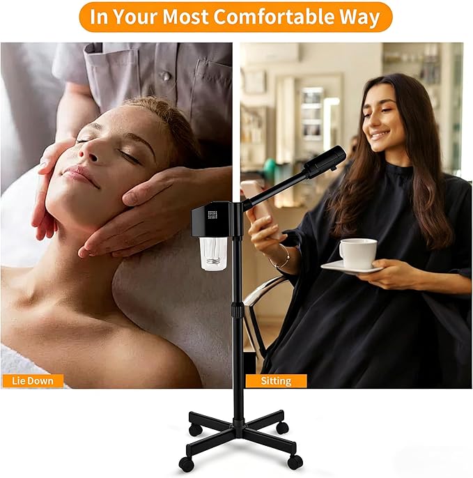 Professional Facial Steamer, Ionic Ozone with Hot Mist, Estheticians Steamer on Wheels with Timer Function, SPA & Home (Black)