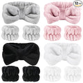SLNZAPTY 12 PCS Face Wash Headband Wristband Set for Women Girls, Soft Microfiber Facial Spa Hair Wraps Makeup Skincare Bath Headbands Wrist Bands for Washing Face（White, Pink, Gray, Black）