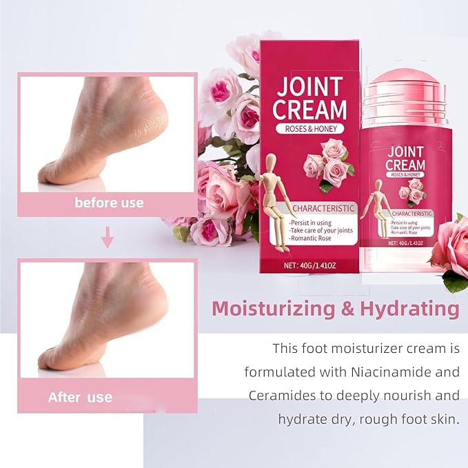 Rose Cracked Heel Treatment Foot Balm, Butter Stick Foot Cream Moisturizer for Women and Men Dry Heels and Feet, Knees, Elbows, Hands, Moisturizing Callus Repair Remover & Softener (Rose, 1PACK)