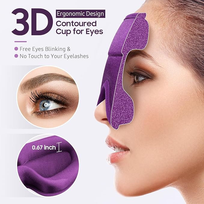 BeHoomi Sleep Mask, 2 Packs Premium Eye Mask for Sleeping, Total Blackout, Superior Soft Comfort, Upgraded 3D Ergonomic Designed Sleeping Mask for Home, Office, Travel, Meditation, Yoga, Blue & Purple