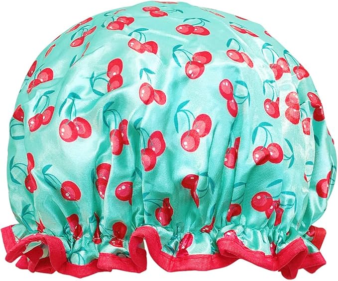 allydrew Reusable Women's Waterproof Shower Caps for Long Hair, Cherries