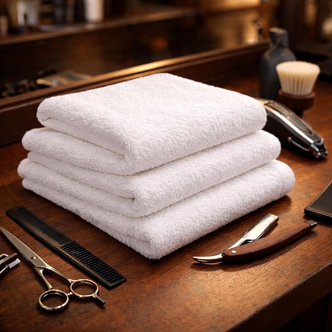 HOME ESSENTIALS Salon Towels (15 x 25 inches) 24 Pack, White Hand Towels for Bathroom, Quick Dry Gym Towels, Spa Face Towel, Absorbent Cotton Towels for Barber, Gym, Bath, Pedicure and Home Hair Care