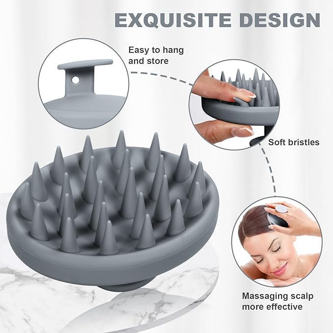 Meartchy Silicone Scalp Massager, Scalp Scrubber for Hair Growth with Soft Bristles, Scalp Exfoliator Brush Dandruff Removal Shampoo Brush for Wet Dry Scalp Care (Grey)