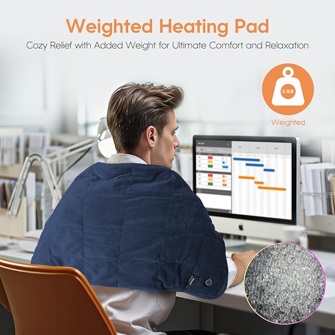 OKK Weighted Heating Pad, Heating Pad for Back Pain Relief, 33"x17" Extra Large Full Body Weighted Heated Pad for Cramps Neck Shoulder, 2lb, 3 Heat Settings, 3 Hours Auto Off Heat Pad
