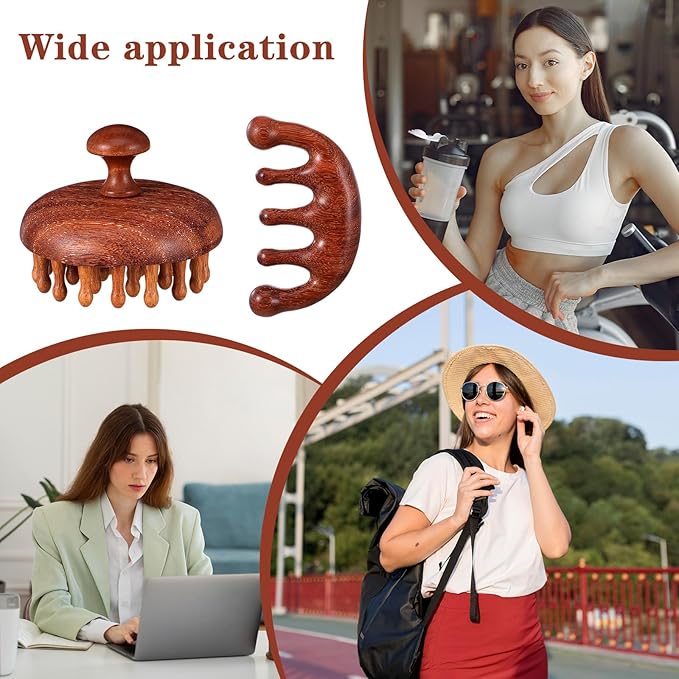 ElevateTech Wooden Scalp Massage Comb, Sandalwood Head Massager for Hair Growth & Relaxation Wooden Hair Brush Hairs Scrubber Portable Handheld Gua Sha Body Massage Tool for Men Women Spa