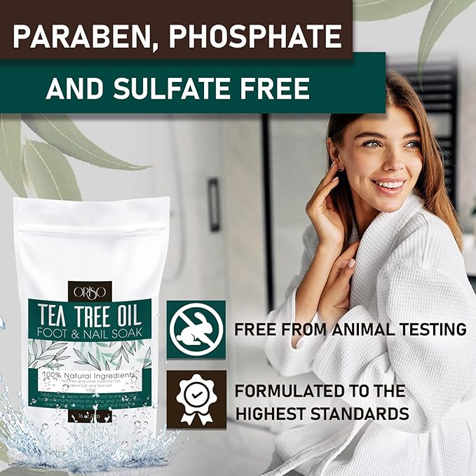 Tea Tree Oil Foot Soak - Pedicure Supplies with Epsom Salts and Lavender - Athletes Foot Treatment for Cracked and Dry Feet - Stubborn Foot Odor - Softens Calluses - Better Toe Nail Health - 16 Oz