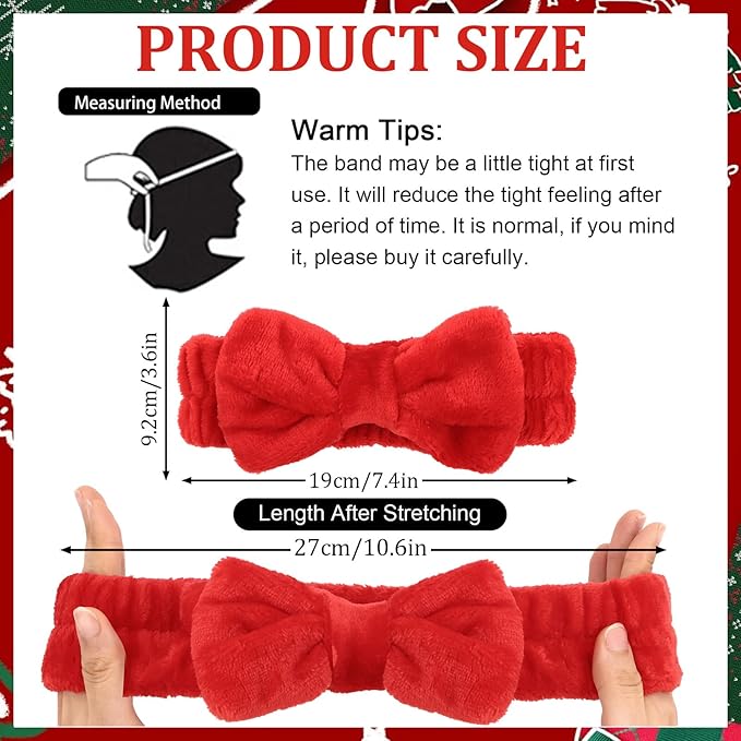 WHAVEL 6PCS Red Spa Headband and Wristbands Set, Valentine's Day Face Wash Headband Wrist Bands for Washing Face Makeup Skincare Hair Band Skin Care Accessories Tools