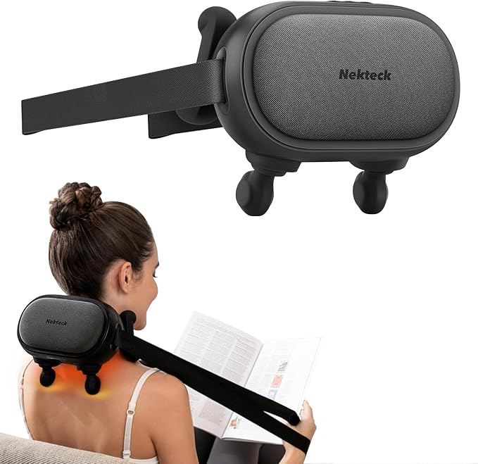Nekteck Shiatsu Neck Massager with Heat, Cordless 6D Back Shoulder Kneading Massage Pillow, Body Muscle Relaxation Tools for Pain Relief Deep Tissue, FSA Eligible Gifts for Mom Dad Men Women