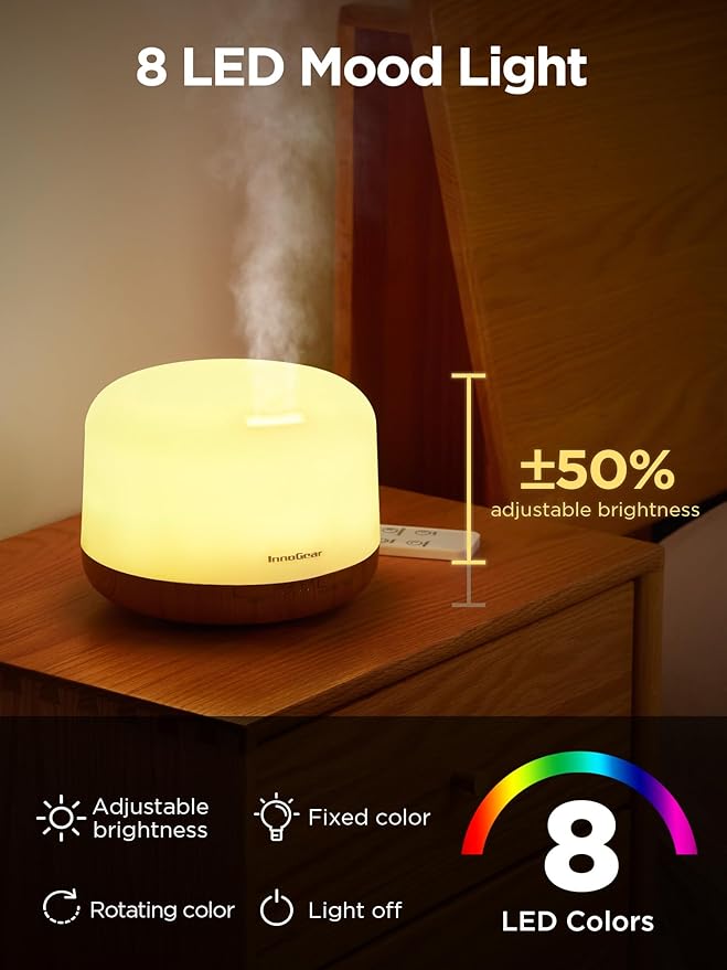 InnoGear 500ml Essential Oil Diffuser with Remote Control, Premium Ultrasonic Aromatherapy Diffusers Mother's Gift Scent Humidifier Vaporizer Auto-Off Timer for Large Room Home, Yellow