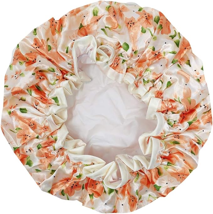 allydrew Reusable Women's Waterproof Shower Caps for Long Hair, Peach Floral