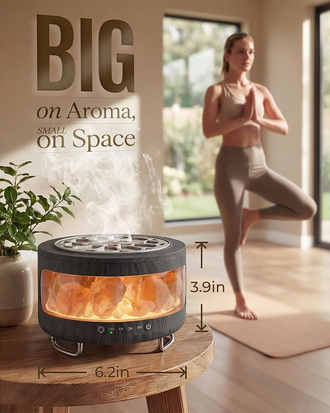 Essential Oil Diffuser with Himalayan Salt Lamp, 350ml Ultrasonic Aromatherapy Humidifier, 7 Colors LED Light, Timer & Auto Shut-Off for Home Bedroom Office Spa Yoga