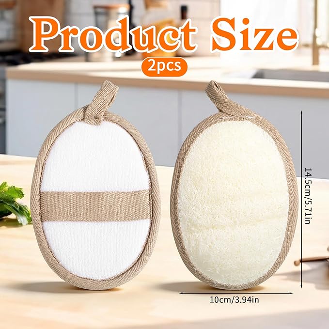 2Pcs Natural Loofah Exfoliating Body Scrubber, Made with Natural Egyptian Shower loofa Sponge, Shower Exfoliator for Women and Men, Loofah Exfoliating Body Scrubber for Bath