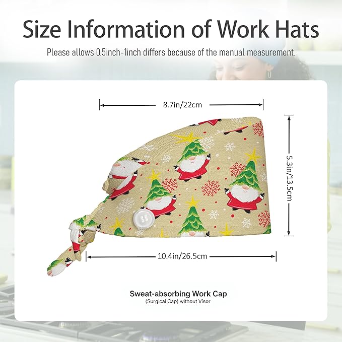2 Pcs Working Cap with Sweatband for Women Men, Adjustable Cleaning Working Hats, Nurse Surgical Caps
