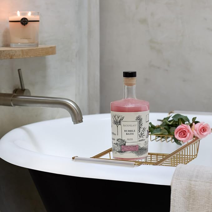 Archipelago Botanicals Luxury Charcoal Rose Bubble Bath, Moisturizing and Hydrating Gentle Bubble Bath, Detoxify, Restore and Soothe All Skin Types, 25 oz