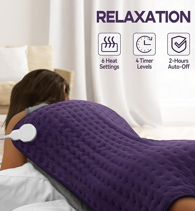 Mothers Day Gifts for Mom, Heating Pad for Back, Neck & Shoulder Pain Relief, 17"x33" Electric Moist/Dry Heat Pad, 6 Heat & 4 Timer Settings, Auto Shut-Off, Machine Washable, Gift for Wife Women Her
