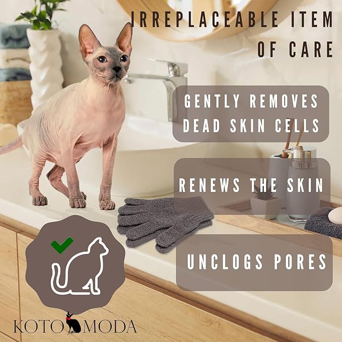 Sphynx Hairless Cats Bamboo Bath Gloves - Gentle Shower and Body Scrub Set (3 Pairs)