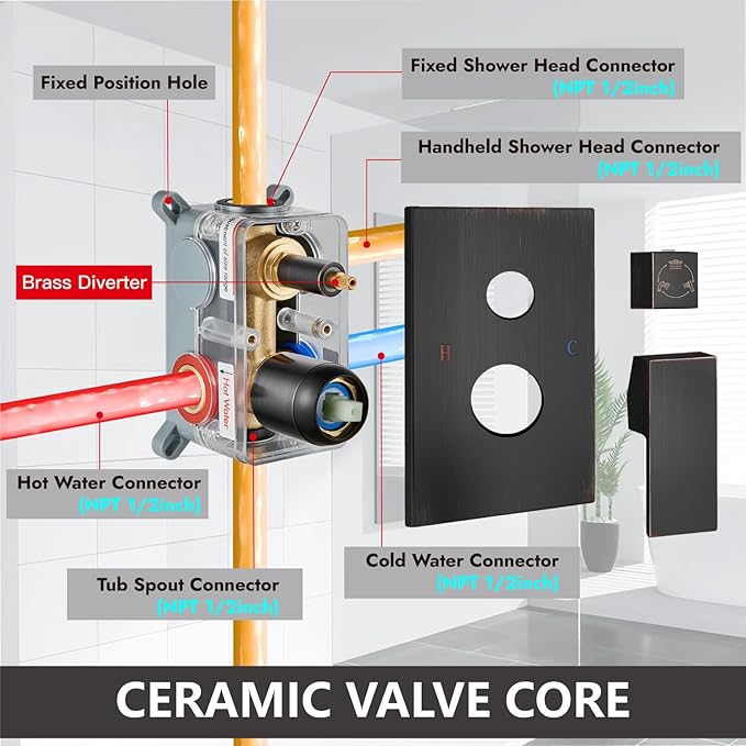 Midanya Shower System with Tub Spout,Bathtub Shower Faucet Set with Square Rainfall Head and Handheld Sprayer Wall Mount Tub Faucet Set with Valve and Trim Kit,10 Inch Oil Rubbed Bronze
