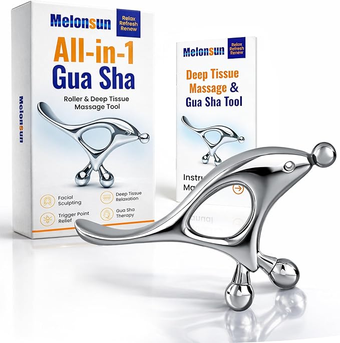 Melonsun Trigger Point Massage Tool & Gua Sha for Face & Body - All-in-1 Deep Tissue Muscle Scraper and Thumb-Saver Acupressure Tool for Face Sculpting, Full-Body Massage, and Tension Relief