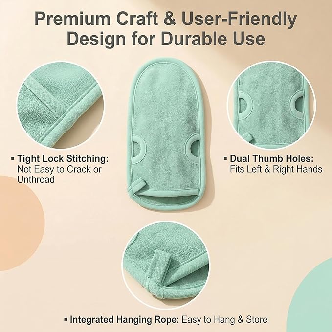 Erioctry 3PCS Reusable Bathing Shower Mittens Soft Back Rubbing Gloves Exfoliating Body Wash Massage Spa Mitt for Adult and Kids Family (Color Random)