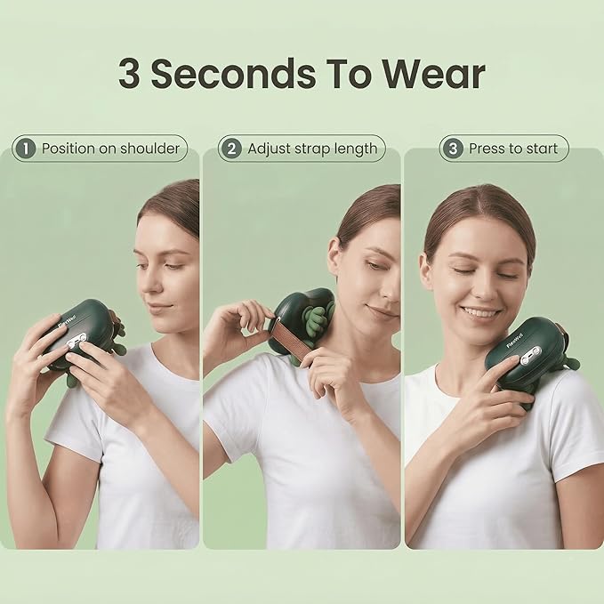 Neck Massager for Pain Relief, 4D Shiatsu Deep Tissue Neck and Shoulder Massager, Bionic Neck Shoulder Massager with Hand Kneading, Massager with Little Hands for Home & Office (Green)