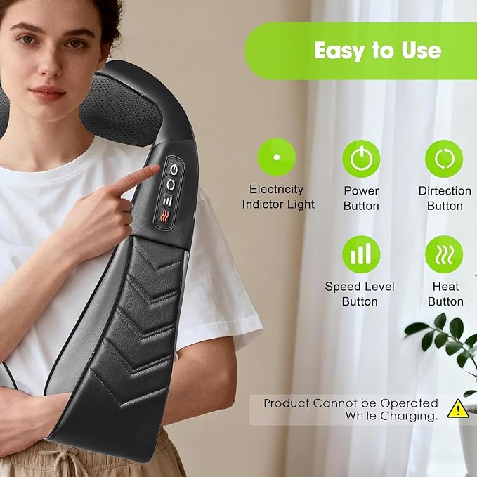 UFFAE Cordless Shiatsu Neck and Back Massager with Heat, Electric Deep Tissue Kneading Neck and Shoulder Massage, Best Gifts for Women Men Mom Dad Mothers Fathers Day Birthday Gift, Black (Cordless