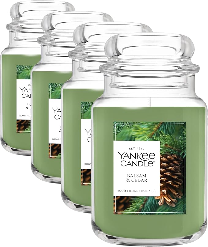 Yankee Candle Balsam & Cedar, Scented Candle, 22oz Large Jar with up to 150 Hour Burn Time, Giftable (Pack of 4)