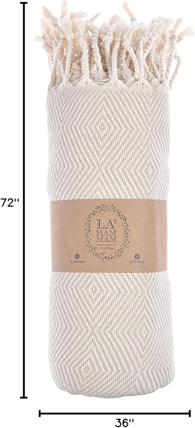 Personalized Embroidered Beach Towel | Throw Blanket, Easy Carry, Sand Free, Highly Absorbent, Quick Dry, Turkish Towels for Camping Bath Beach Gym Pool Yoga SPA by Lahammam, Mediterranean, Beige
