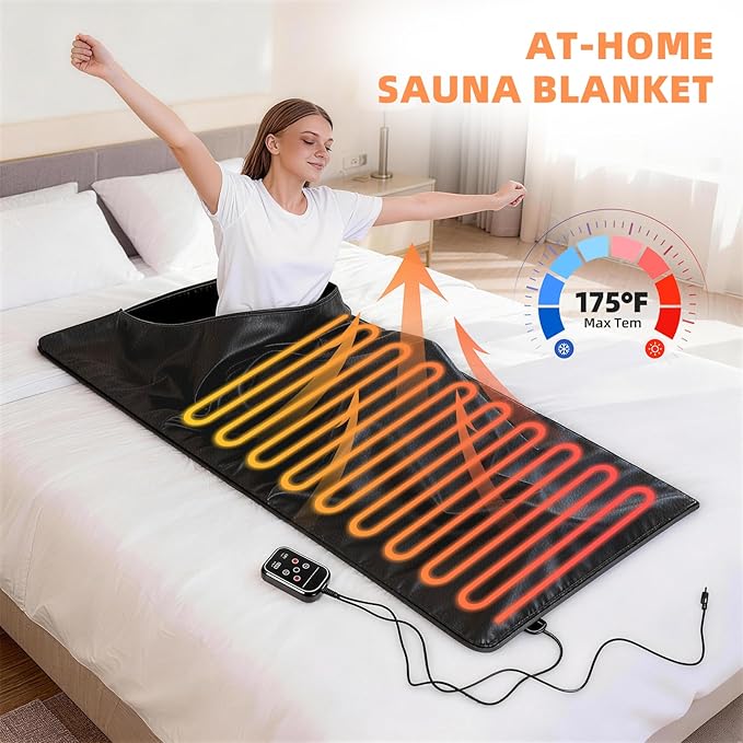 Gollense Sauna Blanket Portable Saunas for Home Dry Sauna Bag Waterproof PU Leather, 60℉-175℉, 1-99 Min Timer, 6ft x 3ft, Black