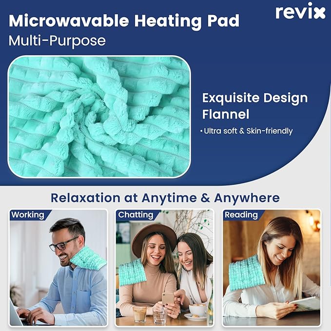 REVIX Microwavable Heating Pads, Moist Heat Pad Microwavable for Back, Flaxseeds Heating Pad Microwave, Weighted Bean Bag Warm Compress, 8 * 14" Green