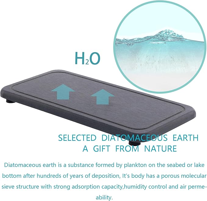 NiuYichee 2 Pcs Water Absorbing Stone Trays, Kitchen/Bathroom Sink Soap Dish, Diatomite Tray Used for Hand Soap & Cosmetic Bottles in The Modern Home, 4" W x 8.3" L, Dark Gray