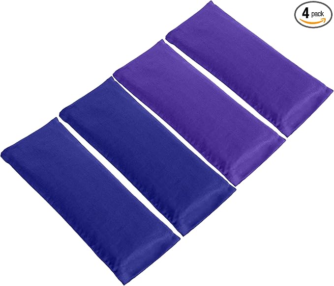 Sunshine Yoga 4-Pack Scented Sateen Eye Pillows, Low-Luster, 9'' x 4'' Flaxseed Weighted Eye Mask for Sleeping, Hot or Cold Therapy for Relaxation, Migraine, and Headache, Assorted