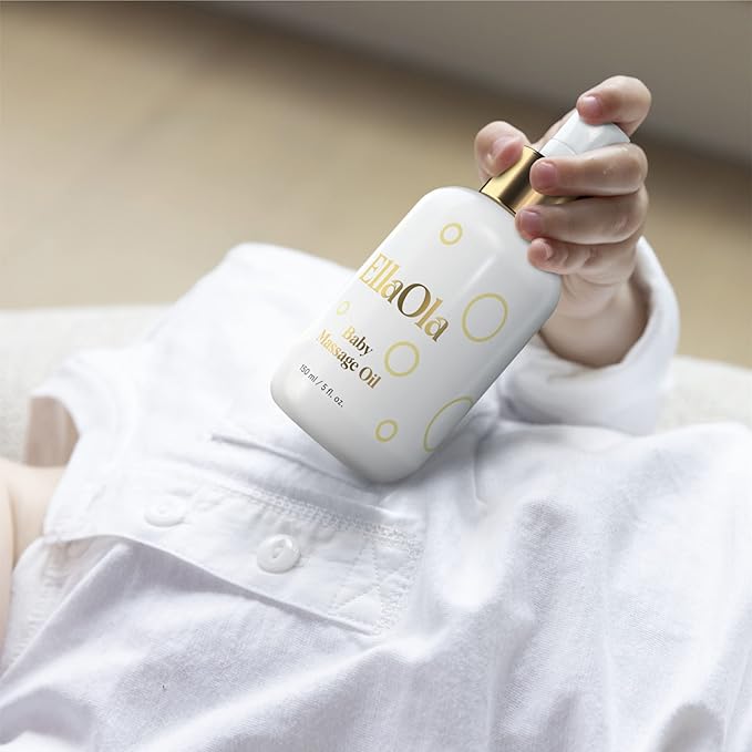 ELLAOLA Organic Moisturizing Baby Massage Oil - Non Greasy Formula Made With Natural Jojoba, Sunflower, and Argan Oil to Hydrate Skin and Protect Against Cradle Cap | 5 fl. oz.