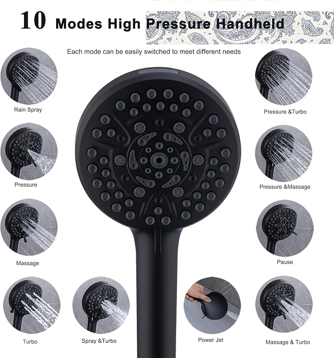 Black Large High Pressure Filtered Shower Head with Handheld, 14" Rain ShowerHead and 10 Spray Handheld with Filter, Upgrade Dual Shower for Couples Bathroom Accessories and Hard Water